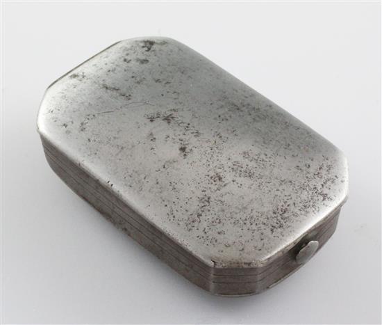 An 18th century English steel tobacco box, c.1760, 3.75in.